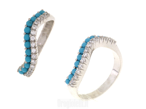 Anello turchese e zirconi in oro