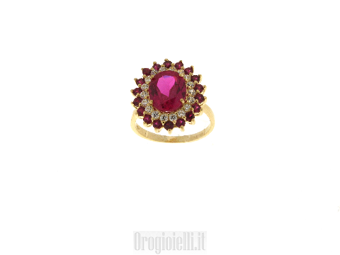 Anello con rubini sintetici e doppio giro di pietre