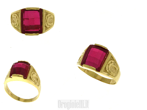 Anello oro da uomo con rubino sintetico