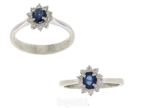 Anello diamanti e zafferi in oro bianco