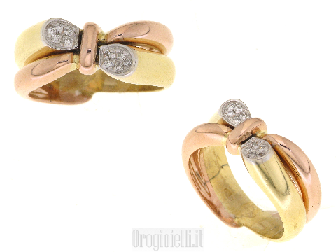 Anello donna in oro tre colori (bianco-giallo-rosa) con diamanti