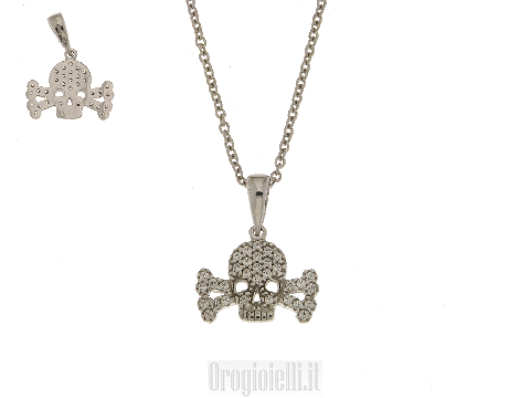 Collana con teschio in oro bianco e zirconi