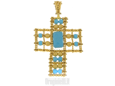 Croce con turchese in oro 18 kt - 14 kt - arati
