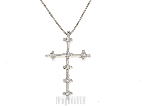 Collana con Croce in oro bianco 18ct e brillanti