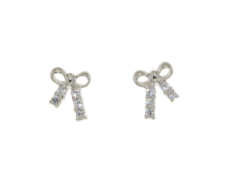 Orecchini bimbe Fiocco con zirconi in oro bianco 18 ct - 14 ct - 
