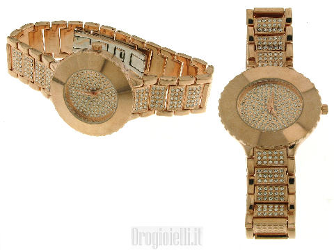 Orologio tutto acciaio rosè e zirconi 